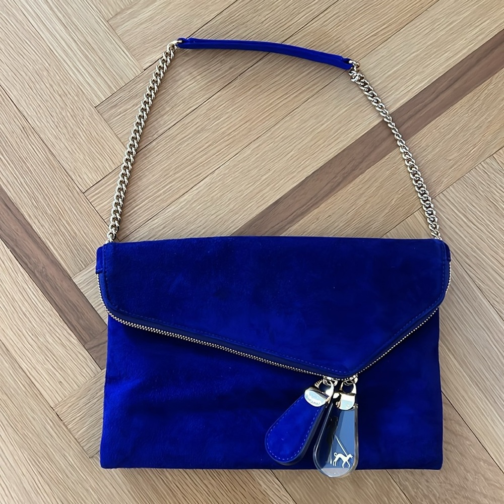 Henri Bendel Debutante Asymmetrical Kobalt Suede Convertible Clutch/Shoulder Bag